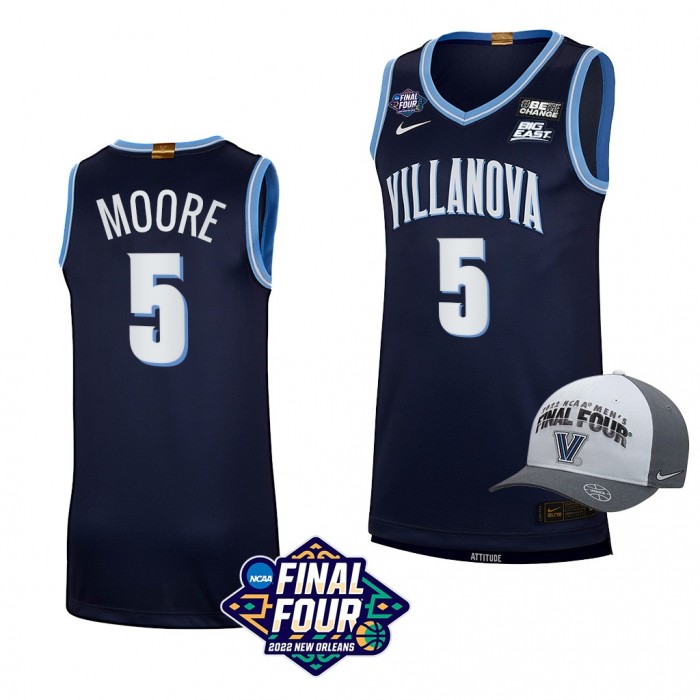 Villanova Wildcats #5 Justin Moore 2022 March Madness Final Four Navy Free Hat Jersey