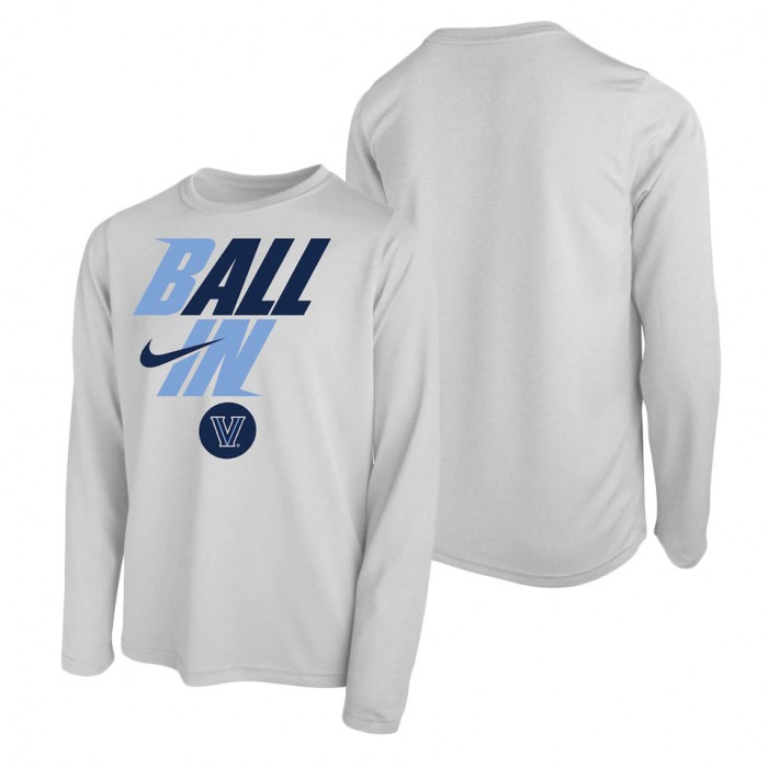 Villanova Wildcats Nike Youth Ball In Bench Long Sleeve T-Shirt White