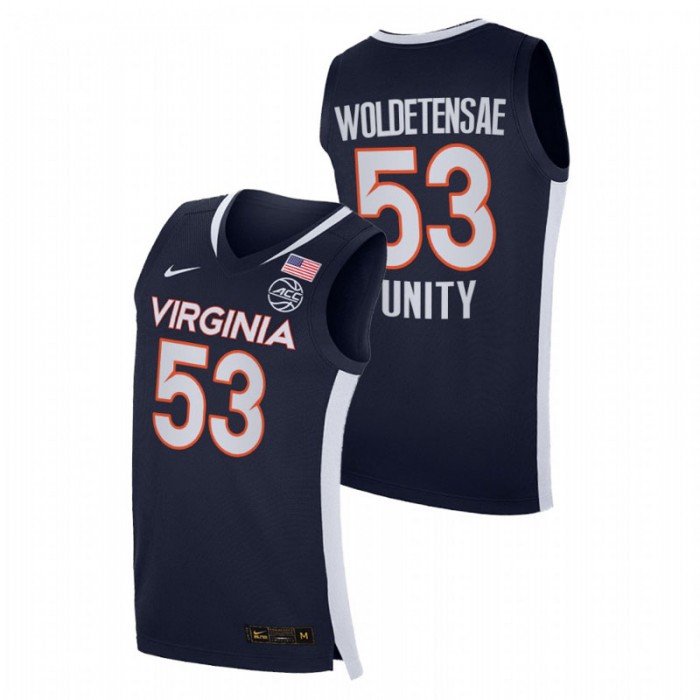 Virginia Cavaliers Unity Tomas Woldetensae Road Secondary Logo Jersey Navy Men