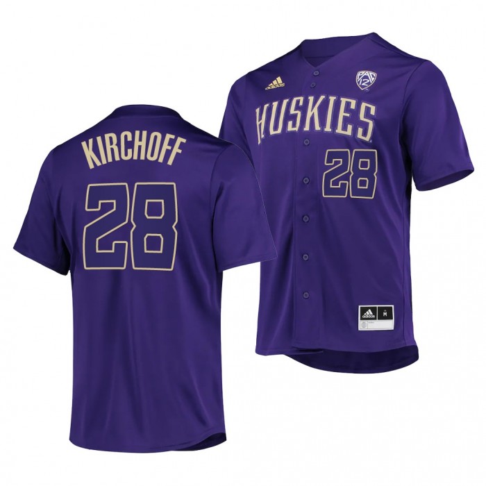 Washington Huskies Calvin Kirchoff 2022 College Baseball Button-Up Purple #28 Jersey