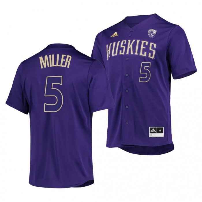 Washington Huskies Cole Miller 2022 College Baseball Button-Up Purple #5 Jersey