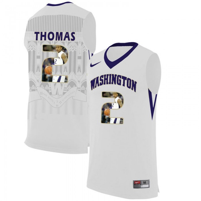 Male Washington Huskies Isaiah Thomas White NCAA Basketball Jersey With Player Pictorial