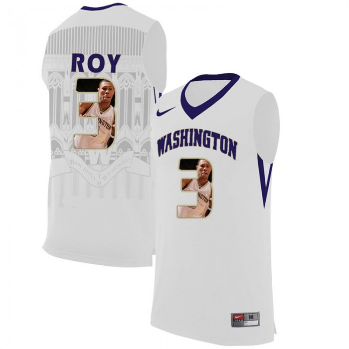 Male Washington Huskies Brandon Roy White NCAA Basketball Jersey With Player Pictorial
