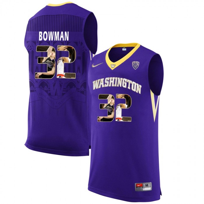 Washington Huskies Greg Bowman Purple NCAA College Basketball Player Portrait Fashion Jersey