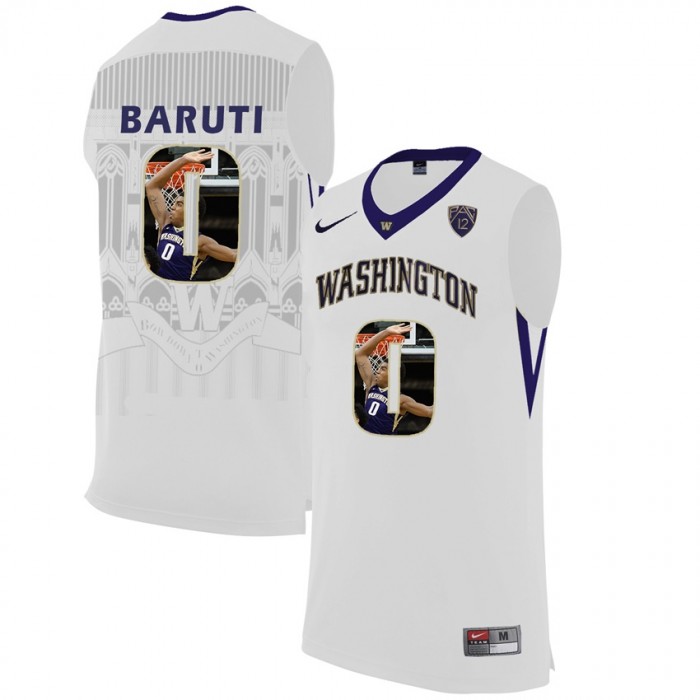 Washington Huskies Bitumba Baruti White NCAA College Basketball Player Portrait Fashion Jersey