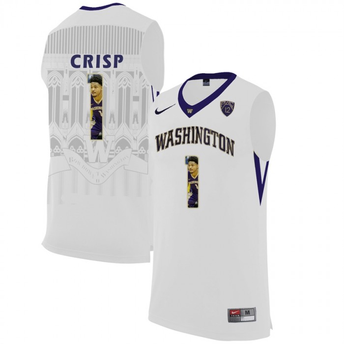 Washington Huskies David Crisp White NCAA College Basketball Player Portrait Fashion Jersey
