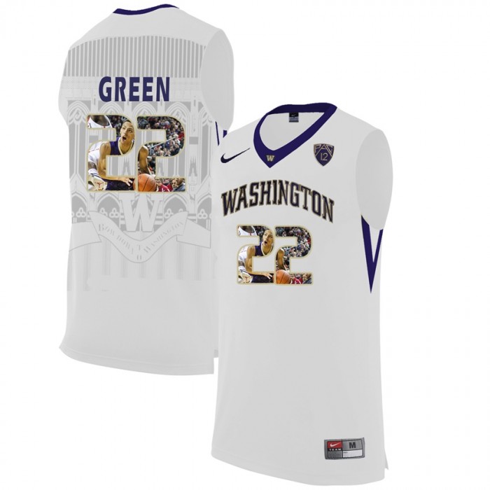 Washington Huskies Dominic Green White NCAA College Basketball Player Portrait Fashion Jersey