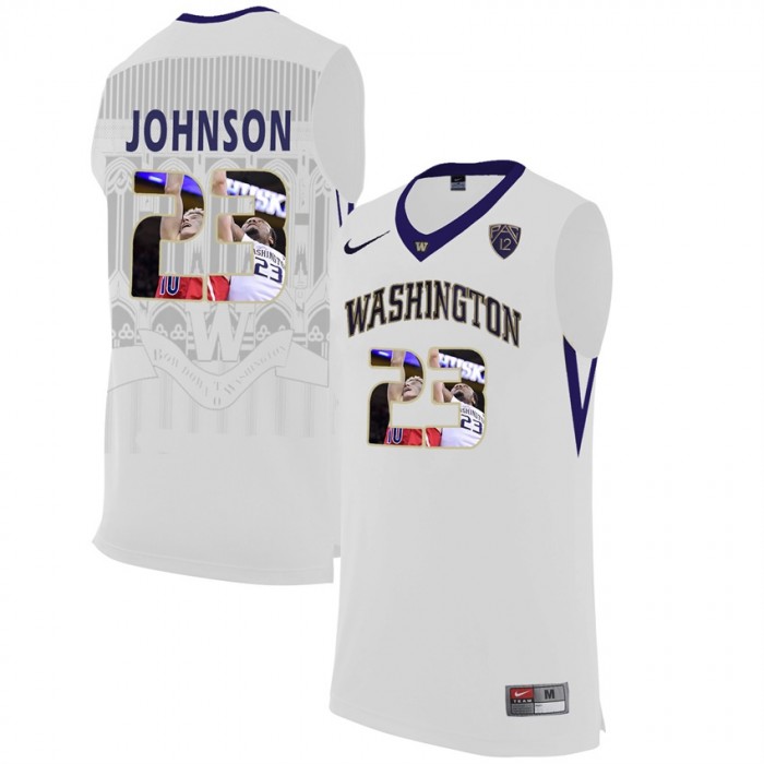 Washington Huskies Carlos Johnson White NCAA College Basketball Player Portrait Fashion Jersey