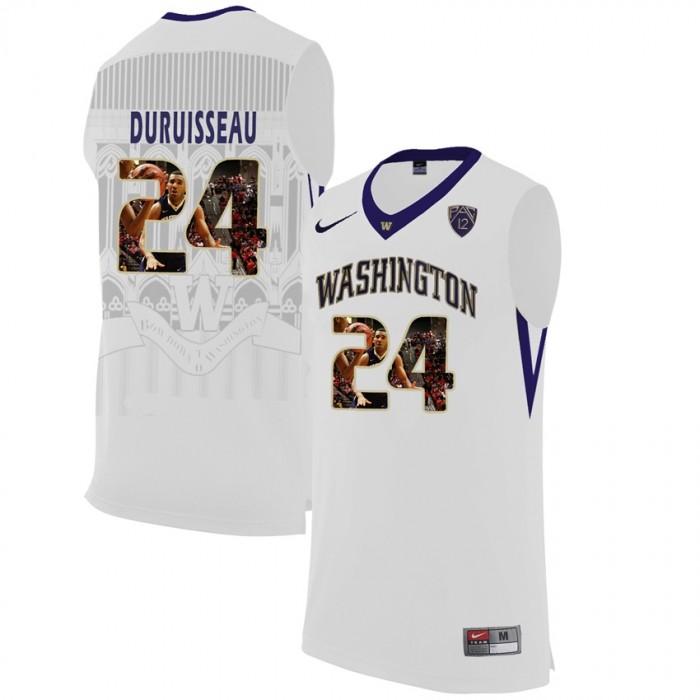 Washington Huskies Devenir Duruisseau White NCAA College Basketball Player Portrait Fashion Jersey
