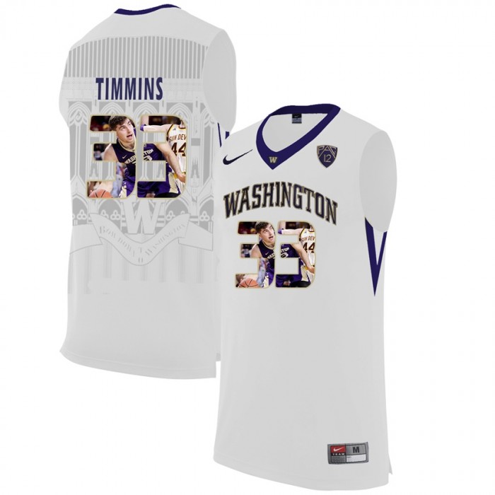 Washington Huskies Sam Timmins White NCAA College Basketball Player Portrait Fashion Jersey