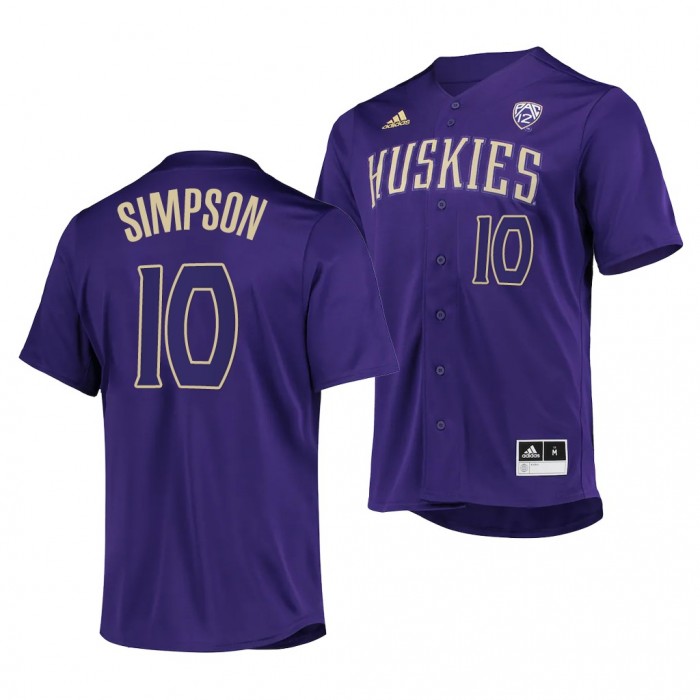 Washington Huskies Will Simpson 2022 College Baseball Button-Up Purple #10 Jersey