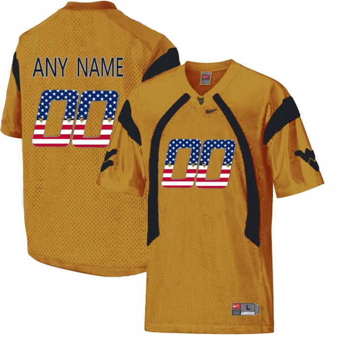 Male West Virginia Mountaineers #00 Gold Custom College Football Limited Jersey US Flag Fashion