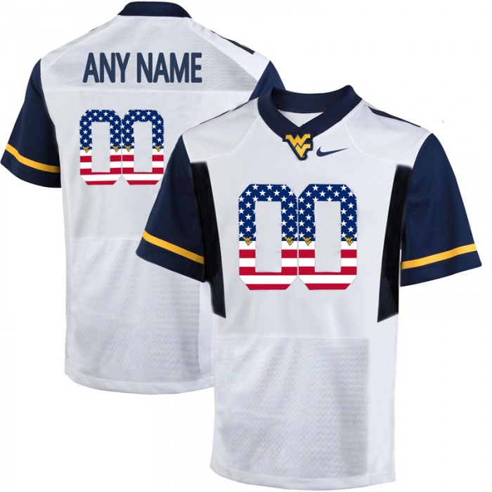 Male West Virginia Mountaineers #00 White Custom College Football Limited Jersey US Flag Fashion