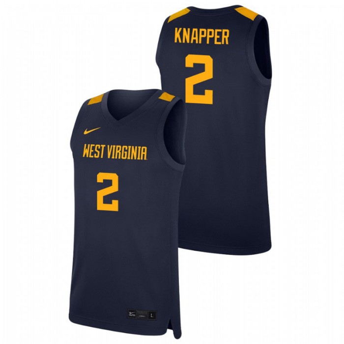 West Virginia Mountaineers College Basketball Navy Brandon Knapper Replica Jersey For Men