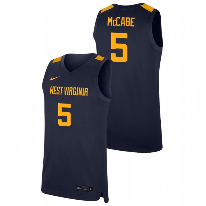 West Virginia Mountaineers College Basketball Navy Jordan McCabe Replica Jersey For Men
