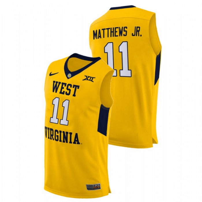 West Virginia Mountaineers Alternate Emmitt Matthews Jr. Authentic Jersey Yellow Men