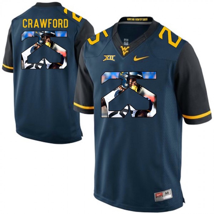 West Virginia Mountaineers Football Blue College Justin Crawford Jersey