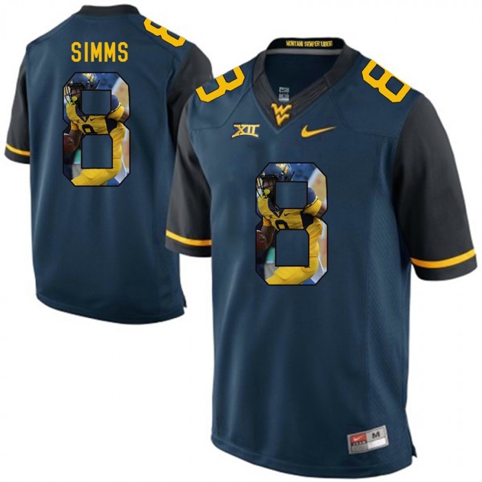 West Virginia Mountaineers Football Blue College Marcus Simms Jersey