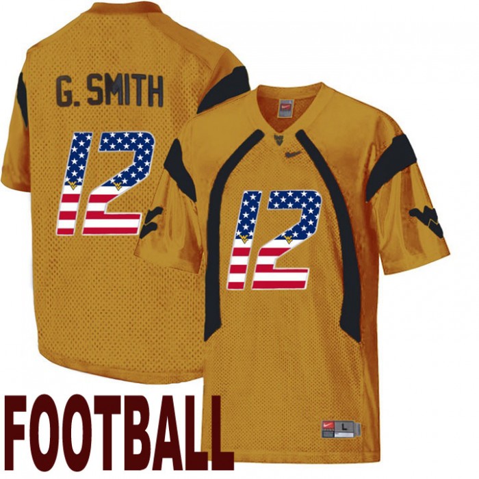 West Virginia Mountaineers #12 Geno Smith Gold USA Flag College Football Fashion Jersey
