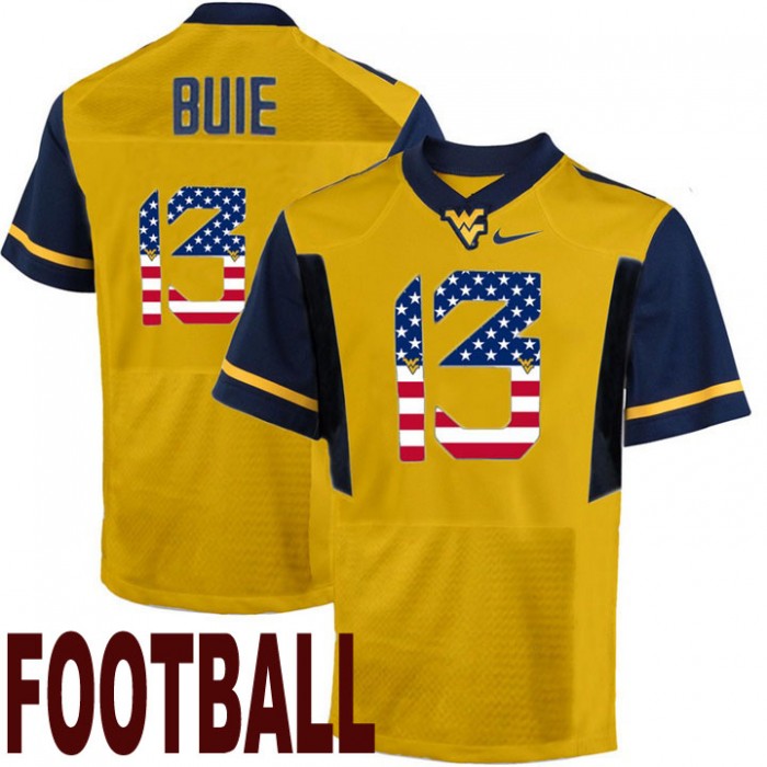 West Virginia Mountaineers #13 Andrew Buie Gold USA Flag College Football Fashion Jersey