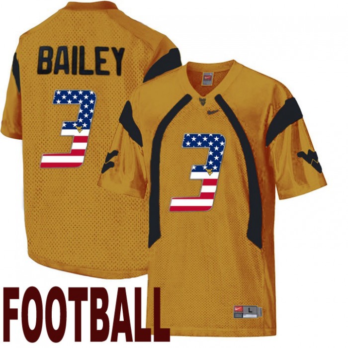 West Virginia Mountaineers #3 Stedman Bailey Gold USA Flag College Football Fashion Jersey