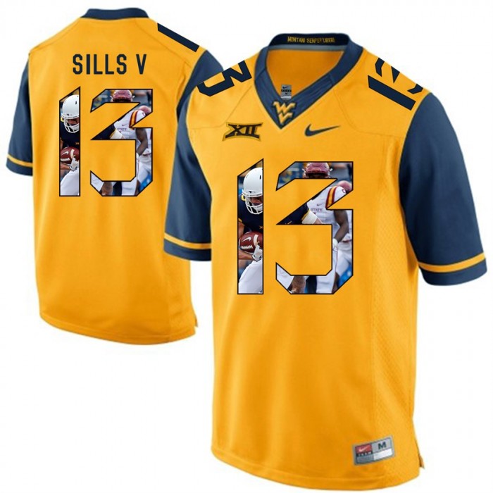 West Virginia Mountaineers Football Gold College David Sills V Jersey