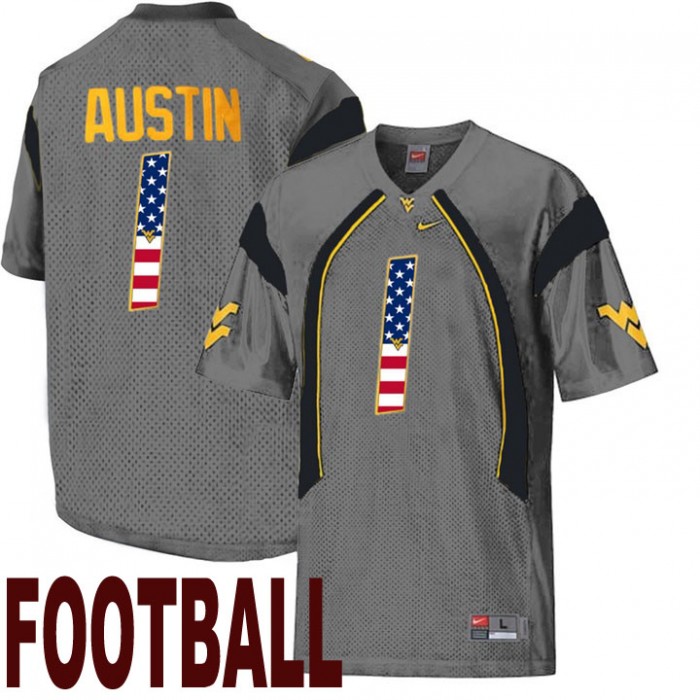 West Virginia Mountaineers #1 Tavon Austin Gray USA Flag College Football Fashion Jersey