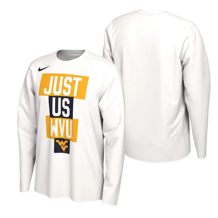 West Virginia Mountaineers Nike 2021 Postseason Basketball JUST US Bench Legend Long Sleeve T-Shirt White