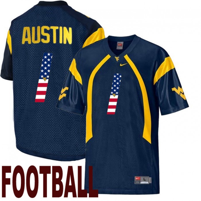 West Virginia Mountaineers #1 Tavon Austin Navy USA Flag College Football Fashion Jersey
