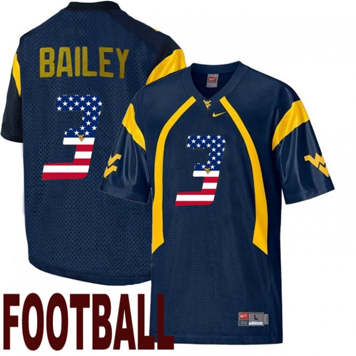 West Virginia Mountaineers #3 Stedman Bailey Navy USA Flag College Football Fashion Jersey