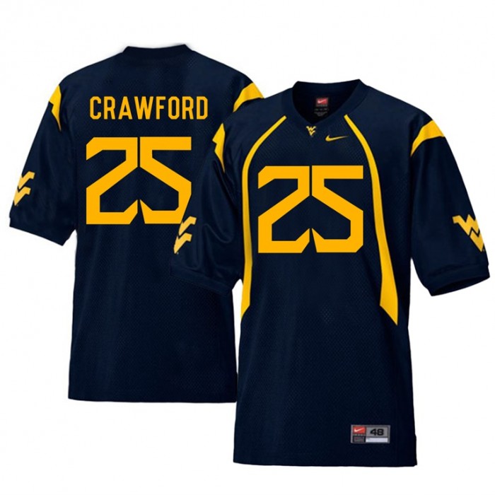West Virginia Mountaineers Football Navy College Justin Crawford Jersey