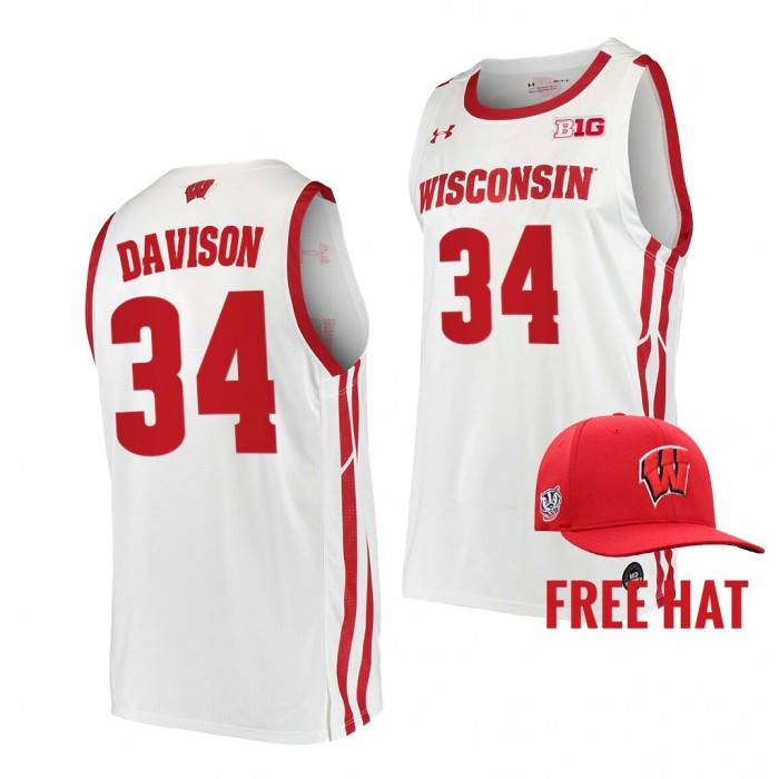 Brad Davison College Basketball Wisconsin Badgers #34 White Free Hat Jersey