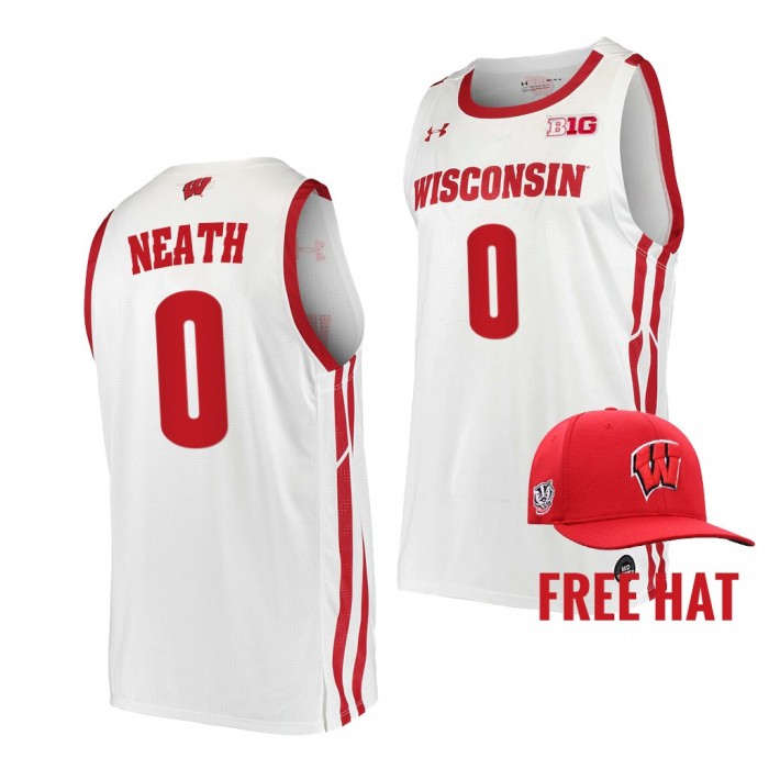 Jahcobi Neath College Basketball Wisconsin Badgers #0 White Free Hat Jersey