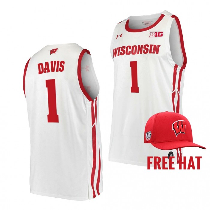 Johnny Davis College Basketball Wisconsin Badgers #1 White Free Hat Jersey