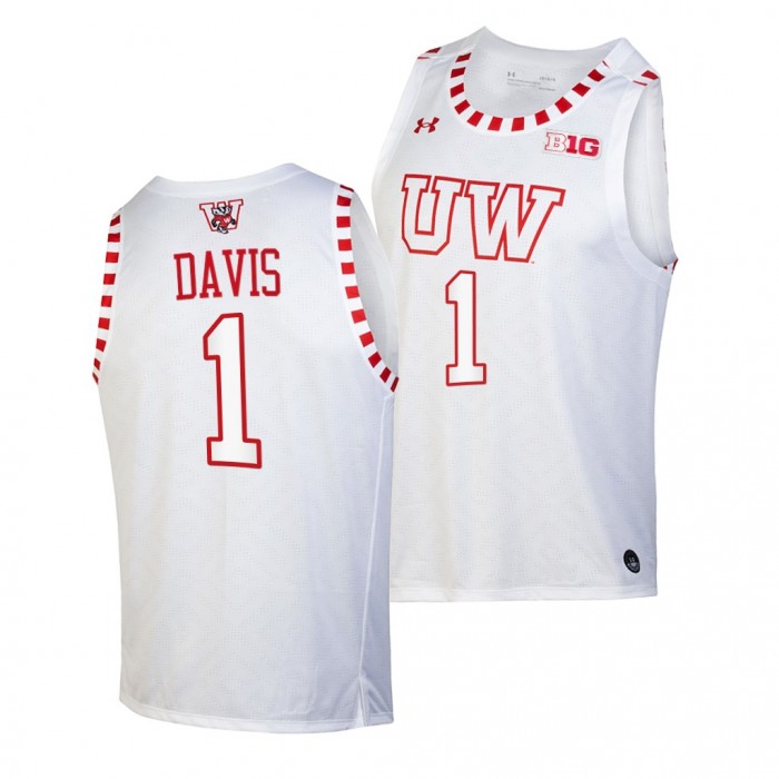 Jonathan Davis Jersey Wisconsin Badgers 2021-22 By The Players Alternate Basketball Jersey-White
