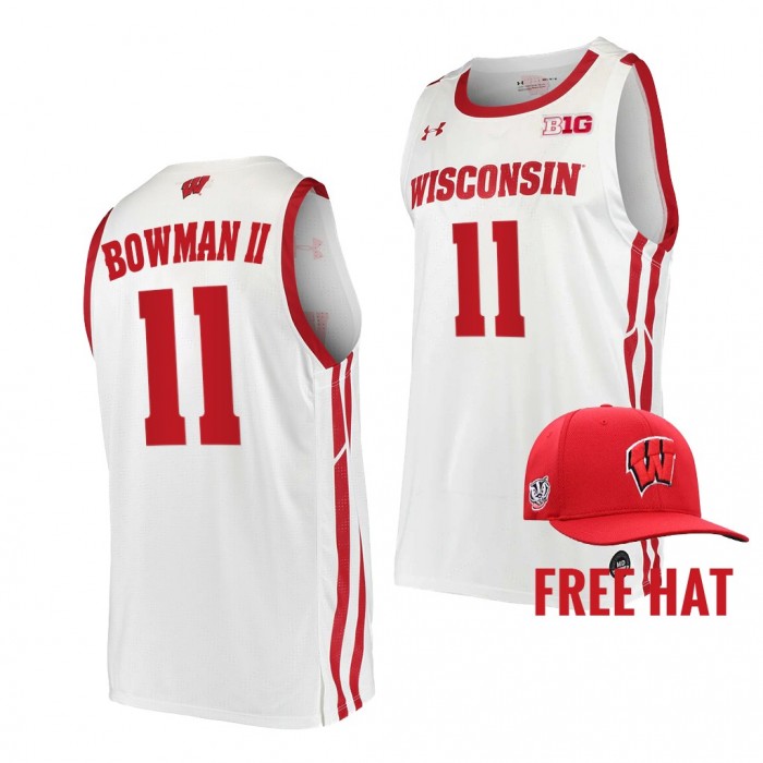 Lorne Bowman II College Basketball Wisconsin Badgers #11 White Free Hat Jersey