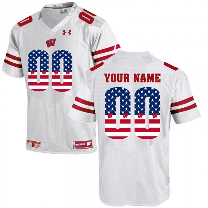 Male Wisconsin Badgers #00 White Custom College Football Limited Jersey US Flag Fashion