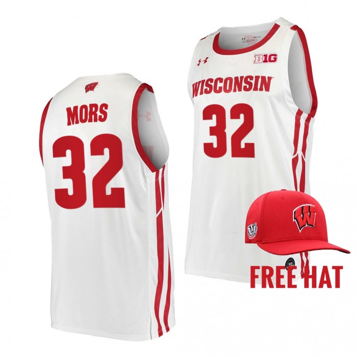 Matthew Mors College Basketball Wisconsin Badgers #32 White Free Hat Jersey