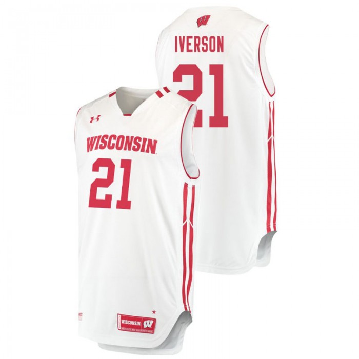 Wisconsin Badgers College Basketball White Khalil Iverson Replica Jersey