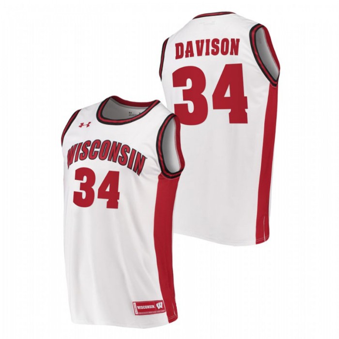 Wisconsin Badgers Replica Brad Davison College Basketball Jersey White Men