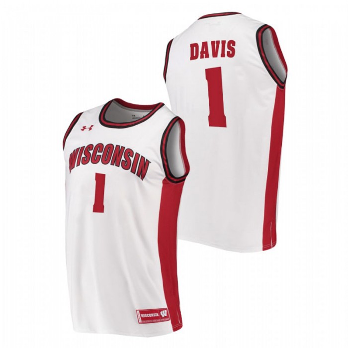 Wisconsin Badgers Replica Jonathan Davis College Basketball Jersey White Men