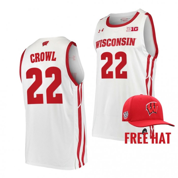 Steven Crowl College Basketball Wisconsin Badgers #22 White Free Hat Jersey