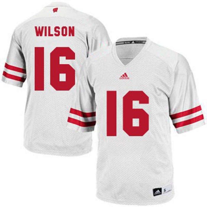Wisconsin Badgers #16 Russell Wilson White Football For Men Jersey