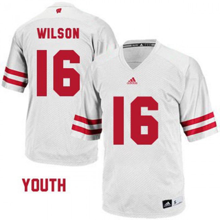 Wisconsin Badgers #16 Russell Wilson White Football Youth Jersey