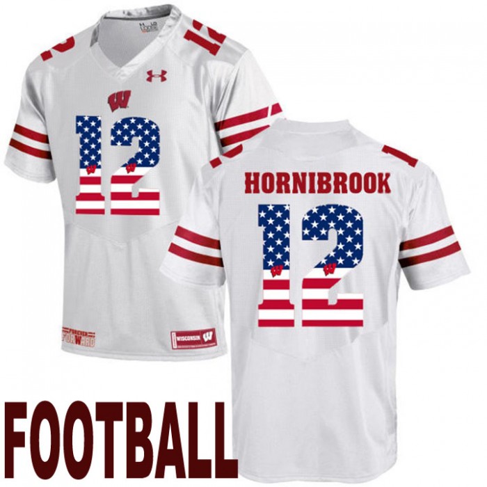 Wisconsin Badgers #12 Alex Hornibrook White USA Flag College Football Fashion Jersey