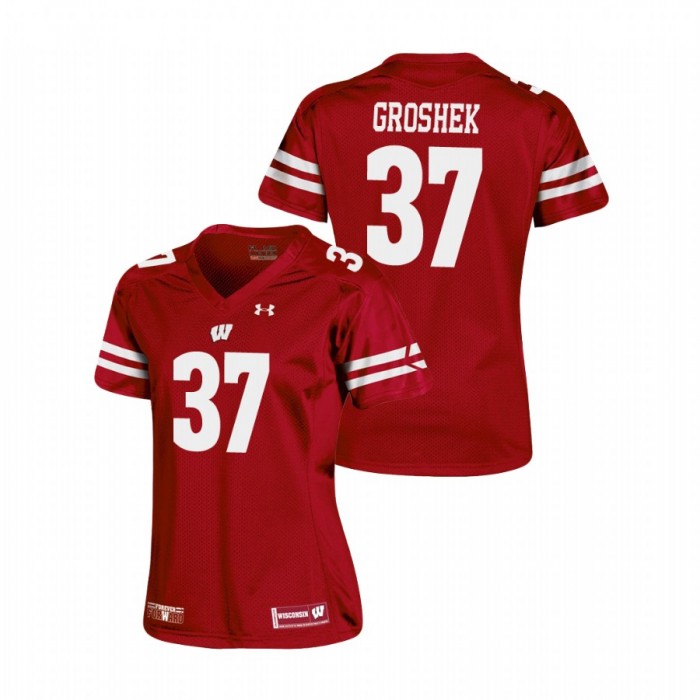 Wisconsin Badgers Garrett Groshek Replica College Football Jersey Women's Red
